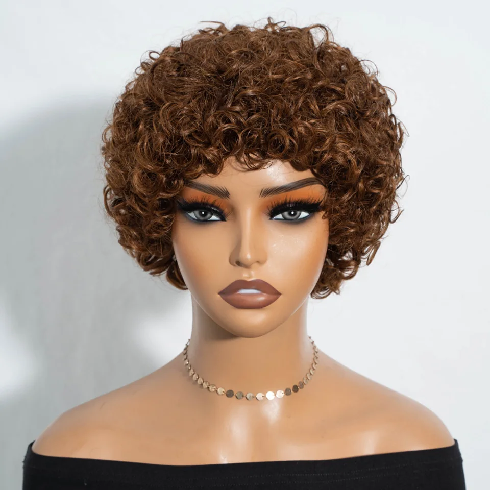 Joedir Reddish Brown Afro Kinky Curly 100% Human Hair Wigs For Women Peruvian Remy Hair Ready To Go 180 Density Big Curly Wigs