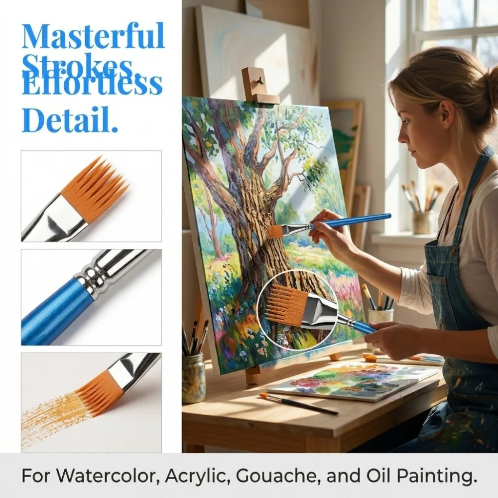 4Pcs Nylon Bristles Watercolor Brush Set Multi-toothed comb Flat Comb Painting Brushes Small Bristles Short Handle