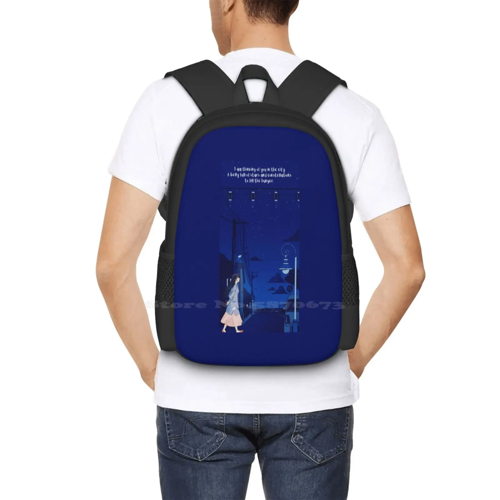 Constelação de Você Anime Mochila para Meninas, Sacos De Moda, Estrelas, Luzes Da Cidade, Poema, Citação De Amor, Céu Noturno, Venda Quente