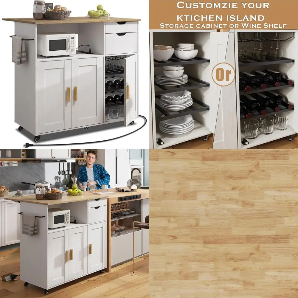 عربة جزيرة المطبخ مع سطح من أوراق الشجر و5 عجلات، وخزانة تخزين متنقلة لاستخدام المطبخ #1