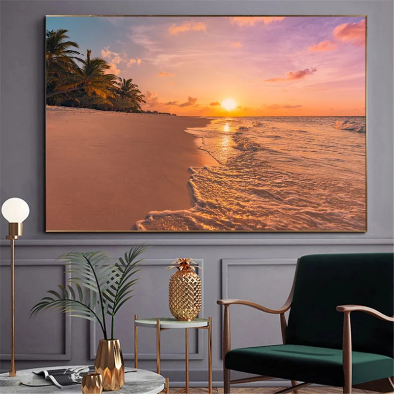 Sunsets Natural Sea Beach Landscape Canvas and Prints Wall Art Picture canvas Painting Wall Art for Living Room Home Decoration