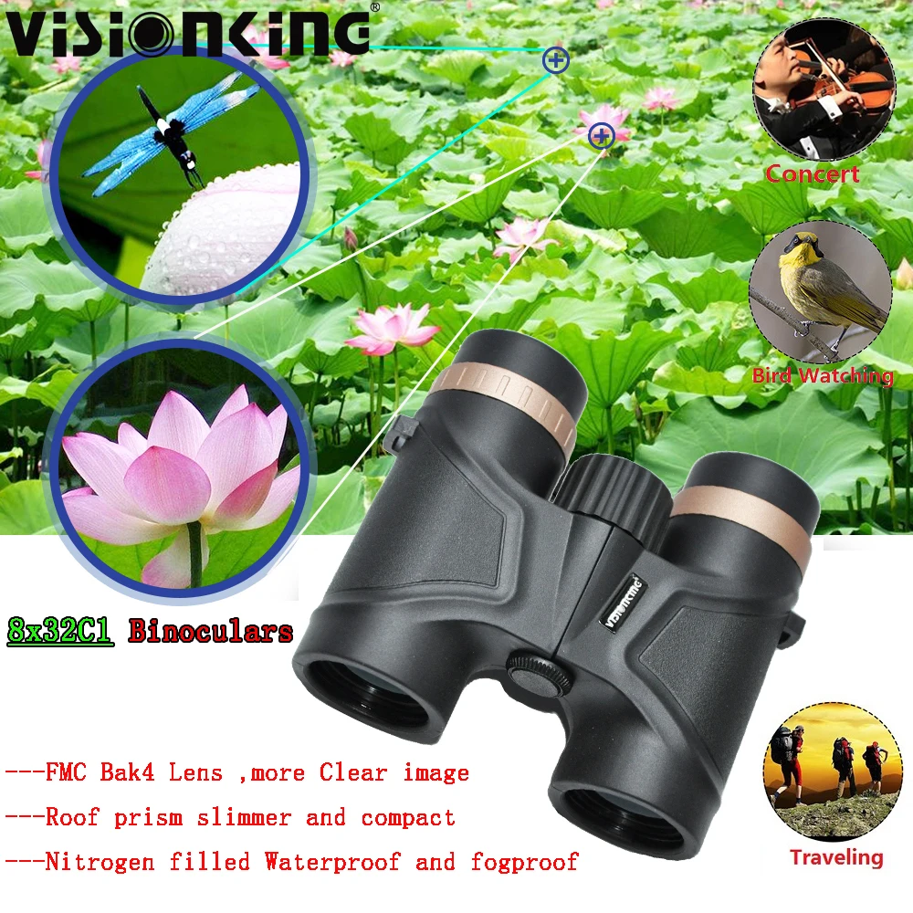 

Visionking Compact 8x32 Roof Binoculars Bak4 FMC Professional Nitrogen Waterproof Birdwatching Telescope Camping Equipment Scope