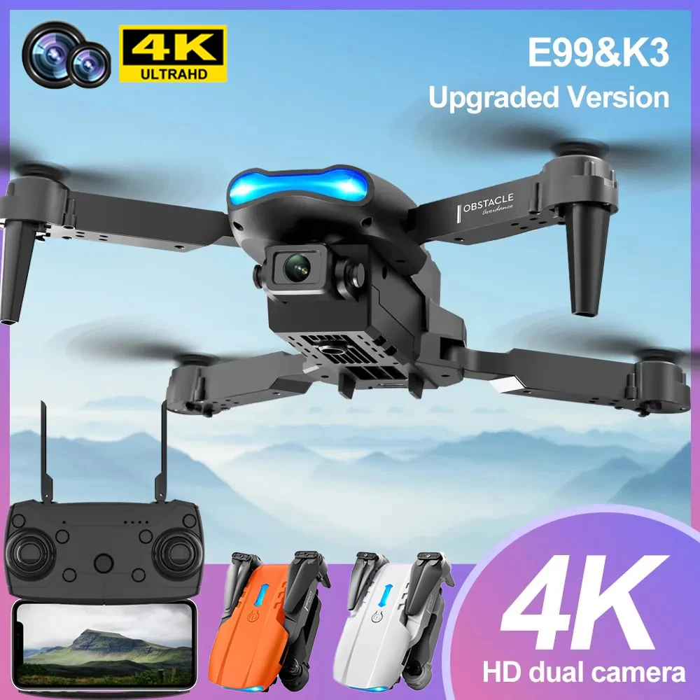 Drone pliable K3 Pro E99 avec caméra grand Angle HD 4K, WIFI, Mode de maintien d'altitude, quadrirotor RC pour la photographie aérienne