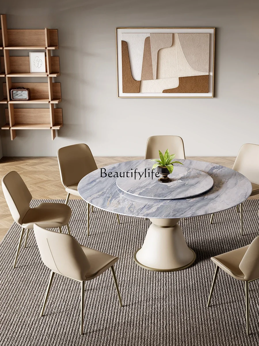 Imported natural marble dining table Modern minimalist light luxury cream style luxury stone high-end round dining table