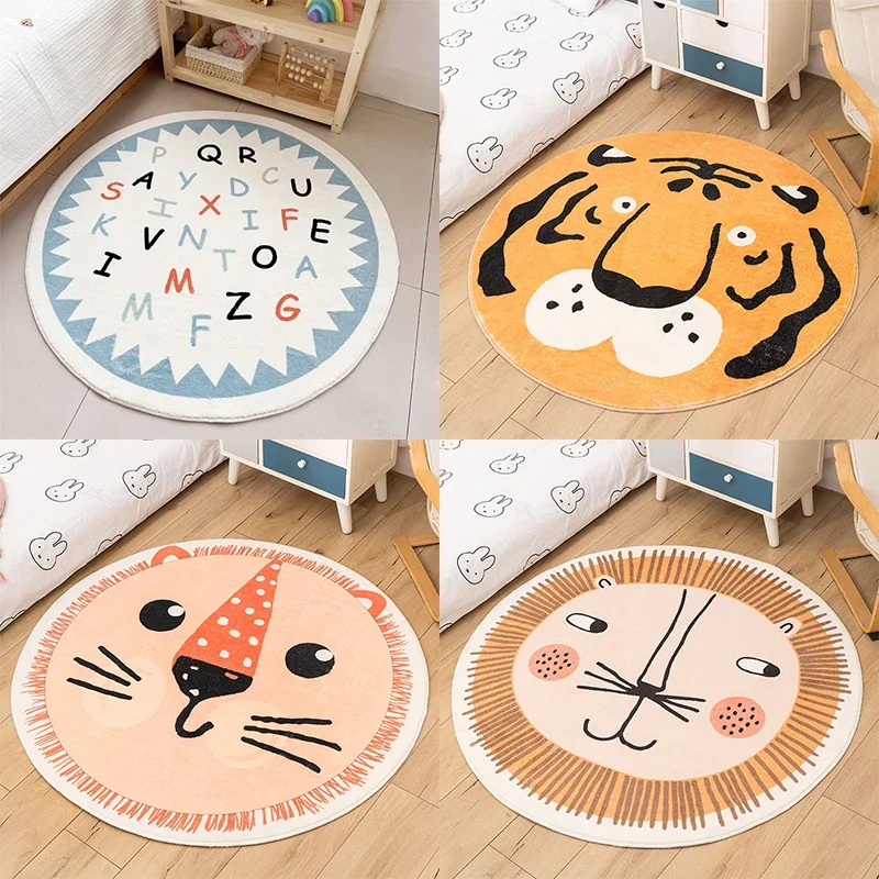 Rainbow cartoon Round Carpet Bedroom Animal Non-slip bedside area carpet Soft plush children\'s play mat Comfortable home decor