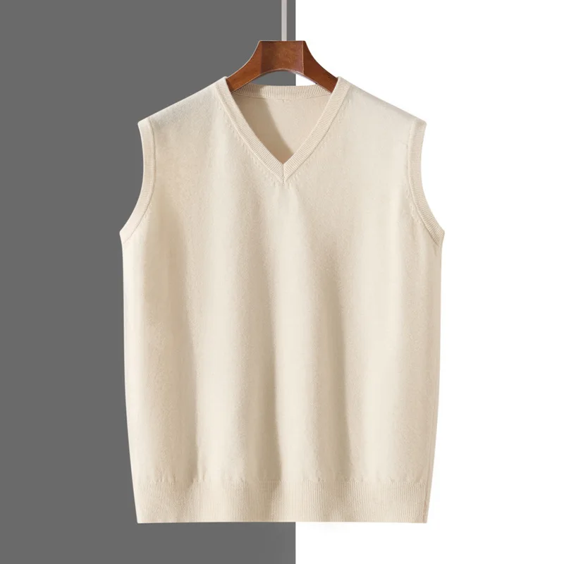 2026 Autumn Winter New Men's Solid Color V-neck Knitted Vest Casual Fashion Warm Sweater Versatile Top