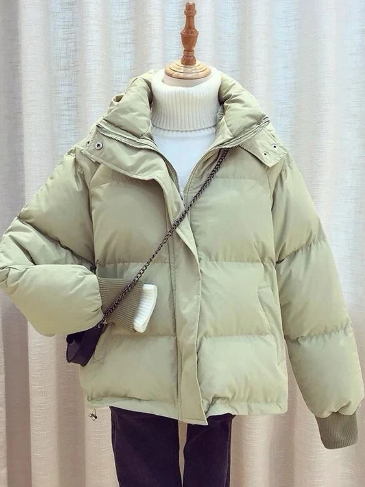 

Chic Hooded Cotton Padded Coat Women Winter Jacket Parka Warm Loose Solid Thick Female Coats Ladies Zipper Puffer Jacket Outwear