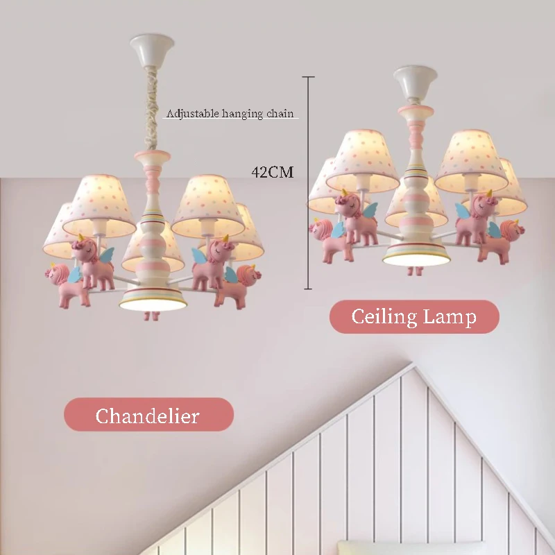 Pink Carousel Chandeliers Cute Children\'s Room Princess Room Lamp Modern Romantic Little Girl Boy Bedroom Living Room Chandelier