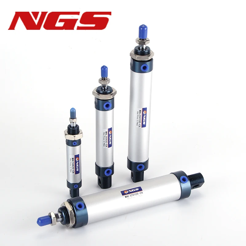 MAL Series Double Action Aluminum Pneumatic Finger Cylinder Bore 16/20/25/32/40/50 Stroke X25*50/60/75/100/125/150/200mm-S U