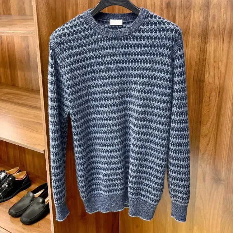 24AW D New Jacquard Knit Cashmere Yarn Crew Neck Sweater Knitwear Men's Sweaters Mens Winter Clothes New in Hoodies Sweatshirts