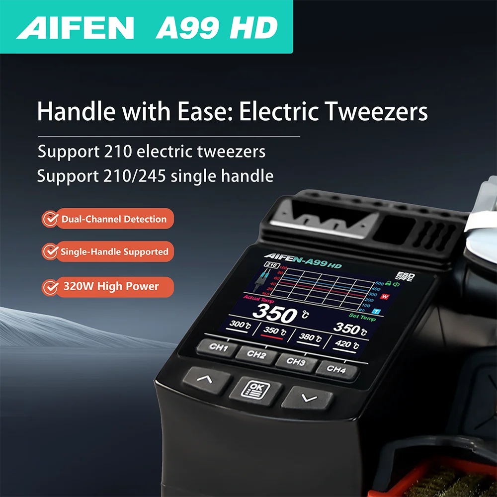 AIFEN-A99HD精密ピンセットはんだ付けステーション ダブルヘッドクリップ式はんだごて 210/245ハンドル はんだ付けリワークステーション