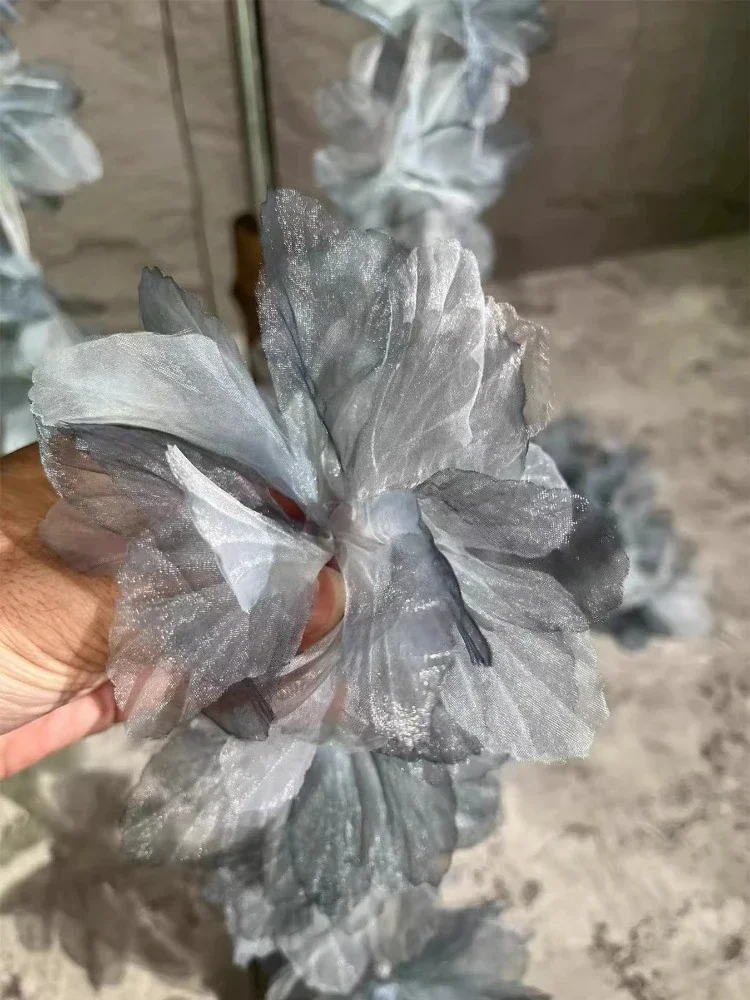 Organza Fabric Gradual Lace Flower Wedding Headwear Decorative Accessories Wholesale Cloth By Meters Diy Material