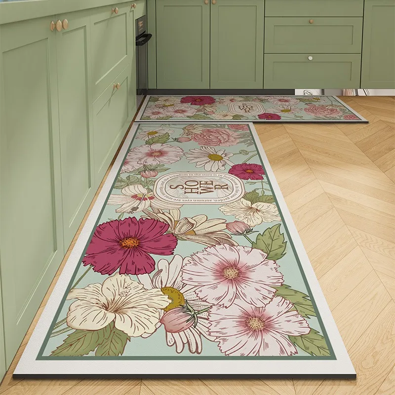 Carpet for Kitchen Floor Mat Waterproof Oil-proof Rug Leather Flower Texture Non-slip Area Rugs Home Decor Alfombra Vinilicas