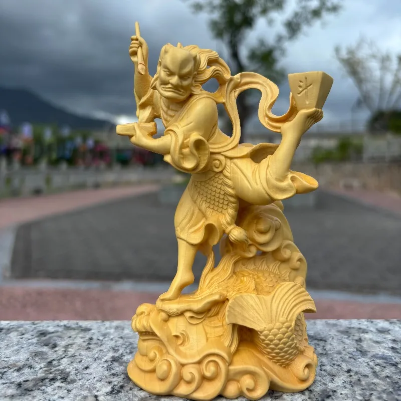 Hand-Carved Boxwood Kui Xing Figurine - 5.5
