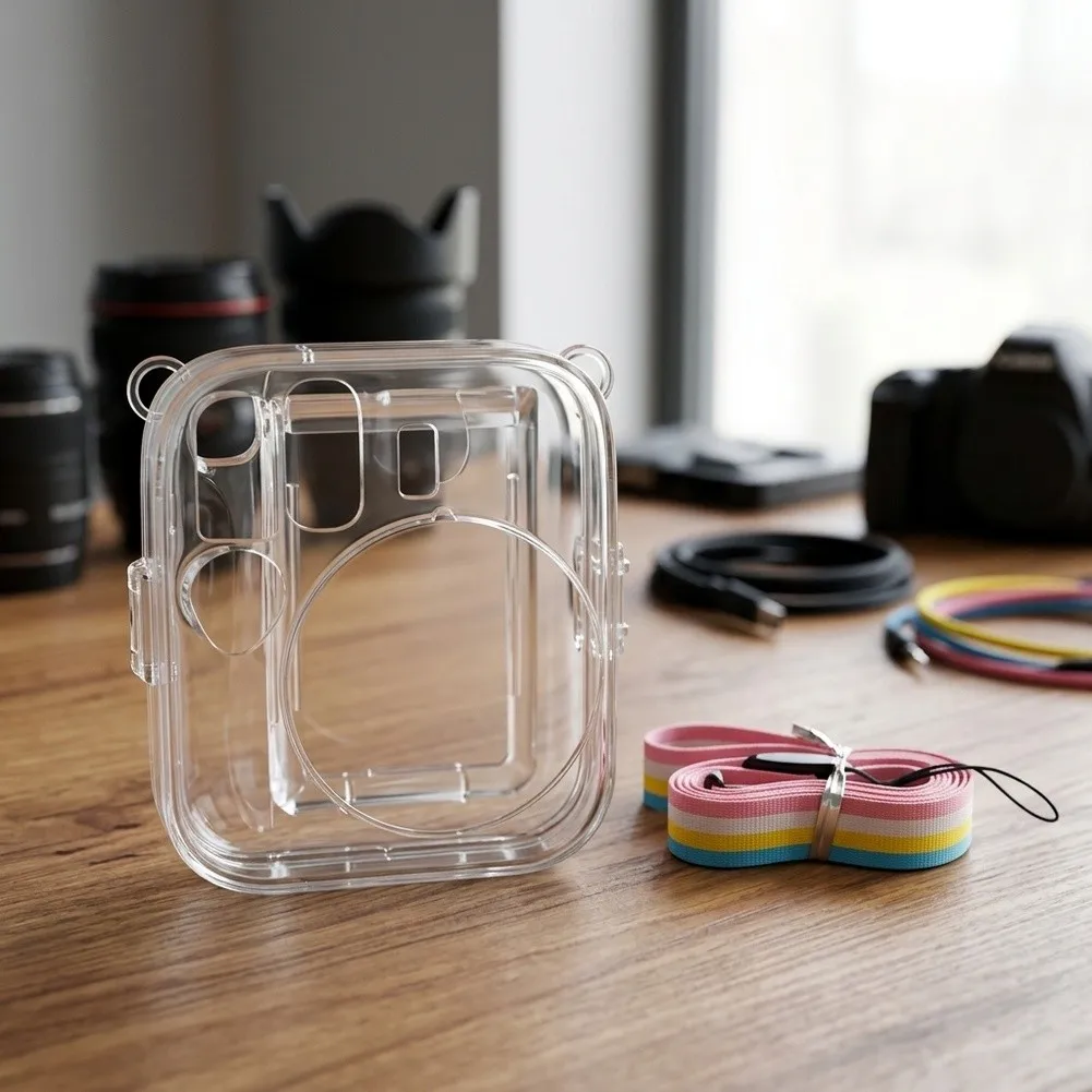 For Instax Mini13 Camera Transparent Protective Case With Colorful Lanyard Waterproof Hard Shell Camera Protector Cover