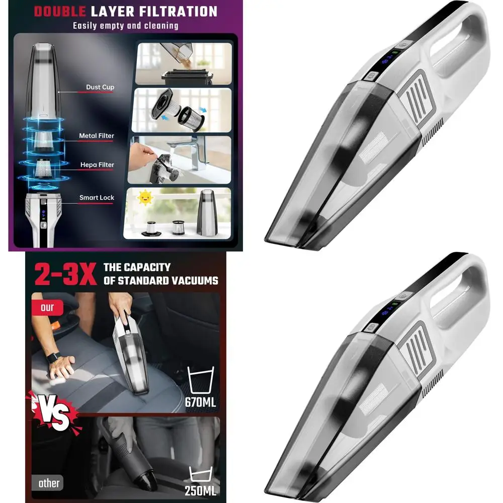 

Портативный ручной пылесос 9000PA, два режима всасывания, зарядка Type-C, легкий, для автомобиля, дома, уборки шерсти животных и офиса