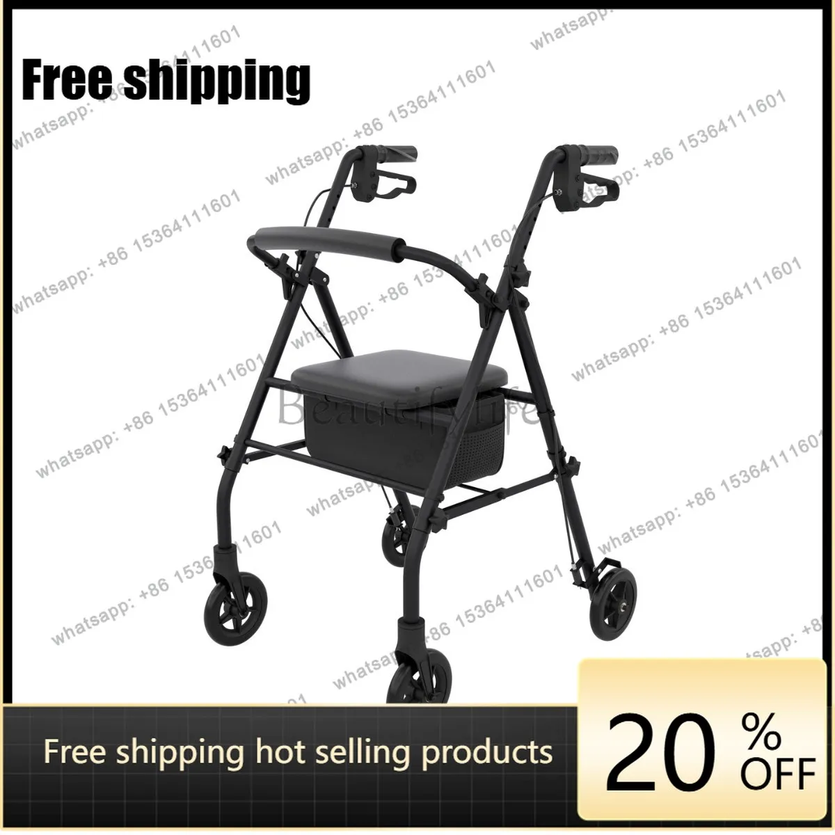 YJ Foldable Wheeled Rollator Shopping Cart With Seat Mobility Aid For Elderly Disabled Rehabilitation