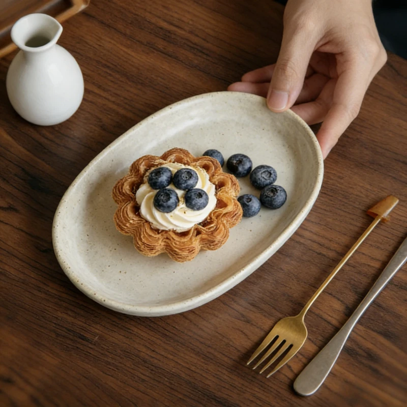 

Винтажные овальные тарелки ручной работы из японской керамики в деревенском стиле, креативные блюда для суши, закусок, десертов, сервировочные подносы, кухонная посуда, подарки