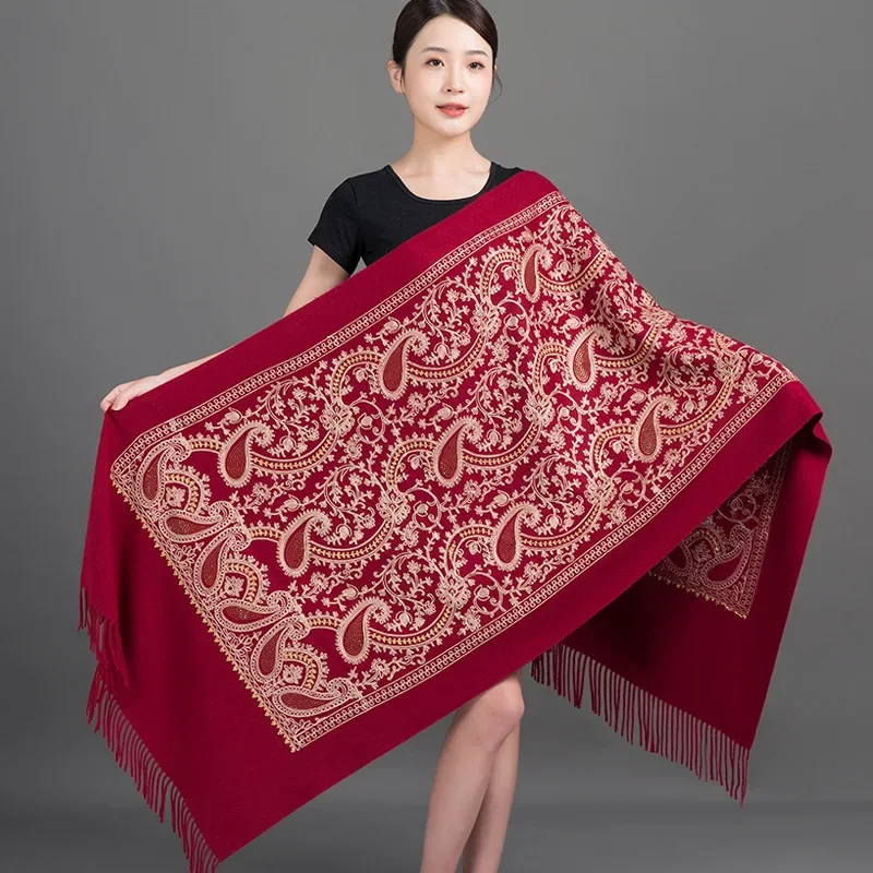 

Luxury Floral Embroidered Pashmina Cashmere Scarf Soft Poncho Cape Winter Warm Shawl Wraps Women Tassels Foulard Bufanda Blanket