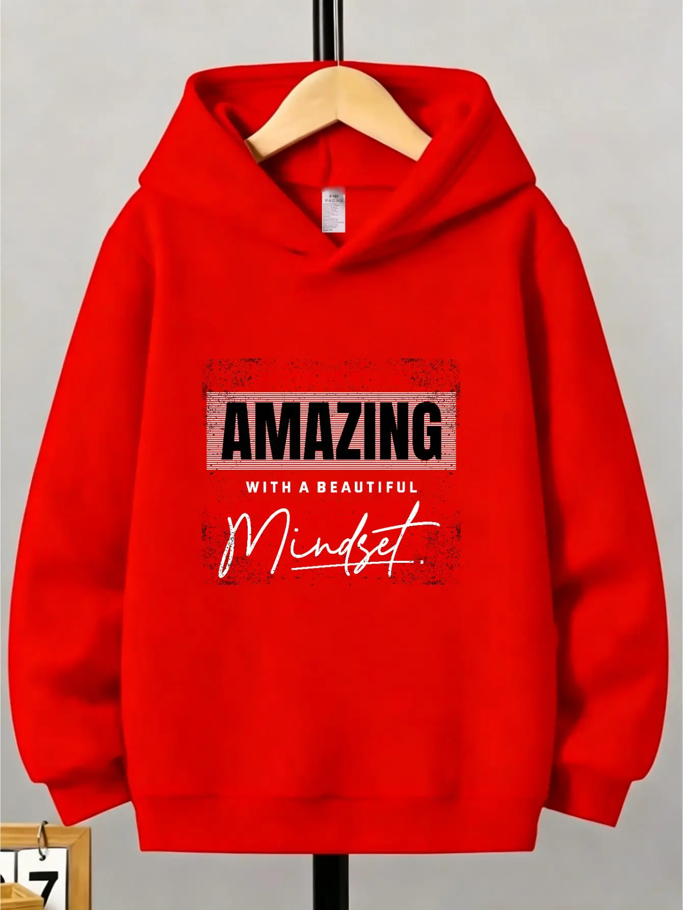 Autumn/Winter Children's Sweatshirt, Boys and Girls, Casual Hooded Design, Multi-Layer Text Print on the Chest, Christmas Gift
