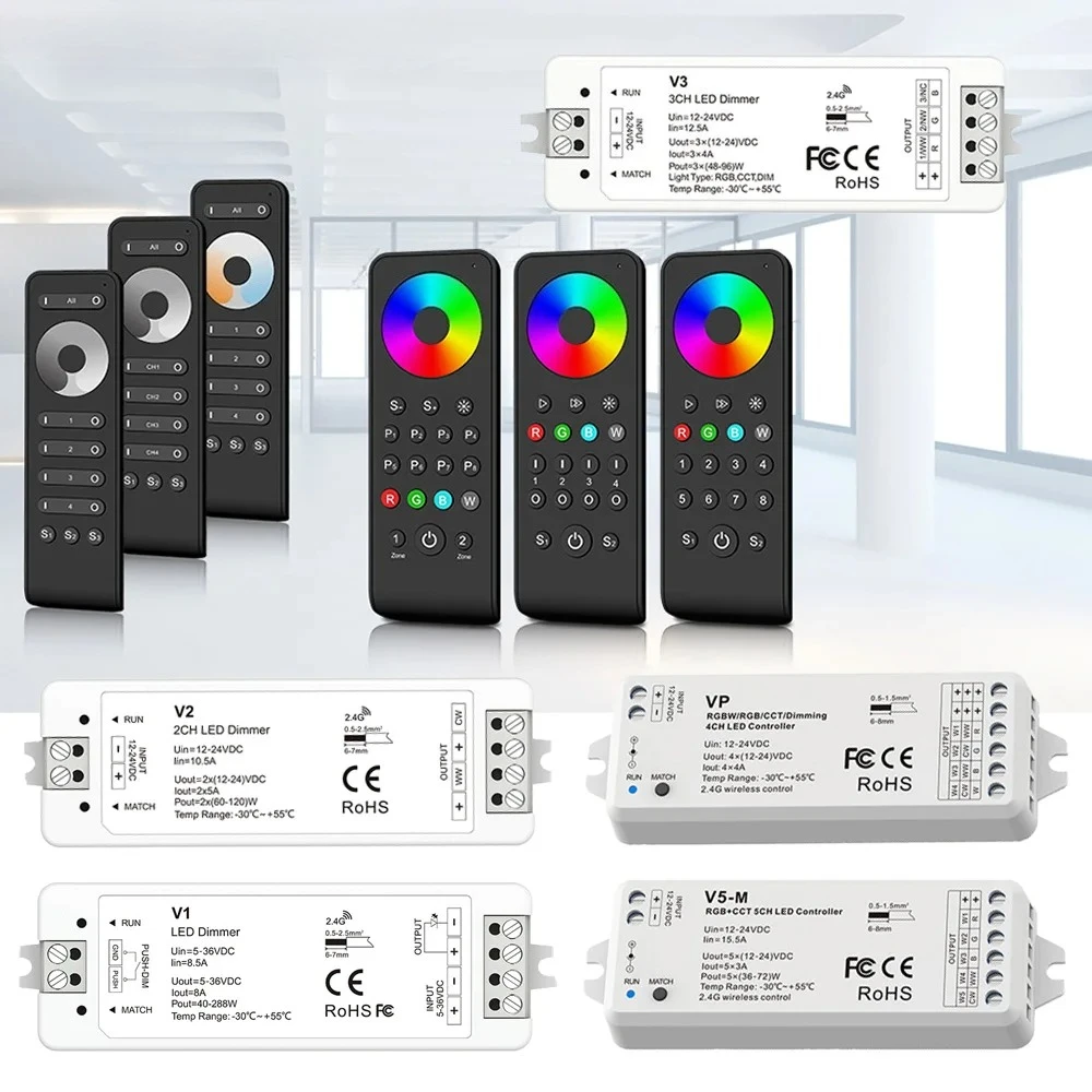 1PCS Skydance LED Controller DC12V-24V Single Color CCT RGB RGBWW RGBCCT 2.4G RF Controller For Linear Strip V1 V2 V3 VP V5-M