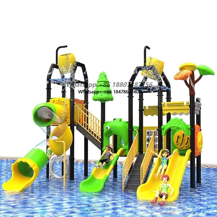 Commercial Water World Adventure Plastic Swimming Pool Water Slide Combo Playground Equipment Games