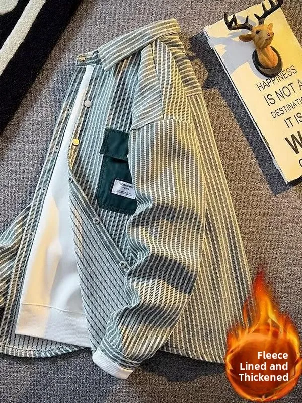 

Мужская трикотажная куртка Long Sve, осенне-зимняя теплая модная верхняя одежда в полоску в стиле ретро на подкладке, свободная молодежная одежда