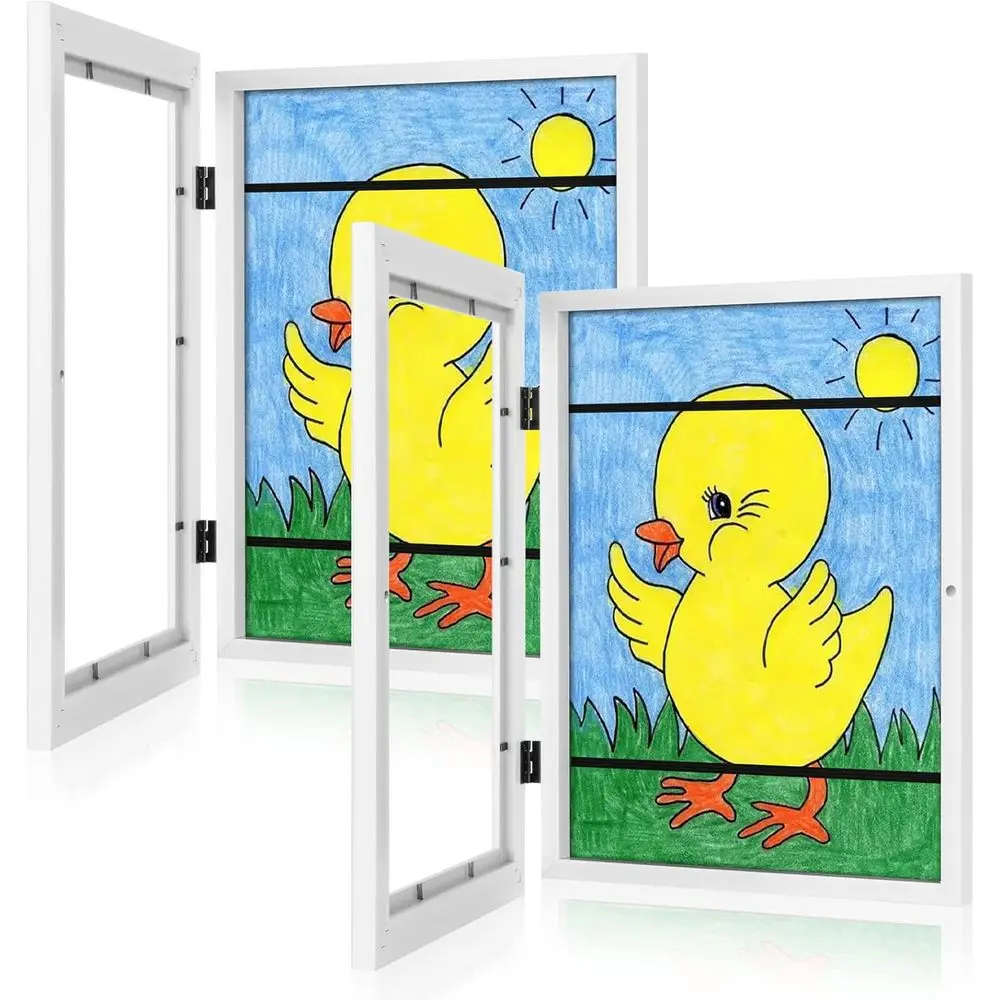 

Двойной набор рамок для демонстрации произведений искусства, 8,5x11 дюймов, регулируемые, вмещают 50 произведений искусства или 3D-поделок, для настенного крепления, белые.