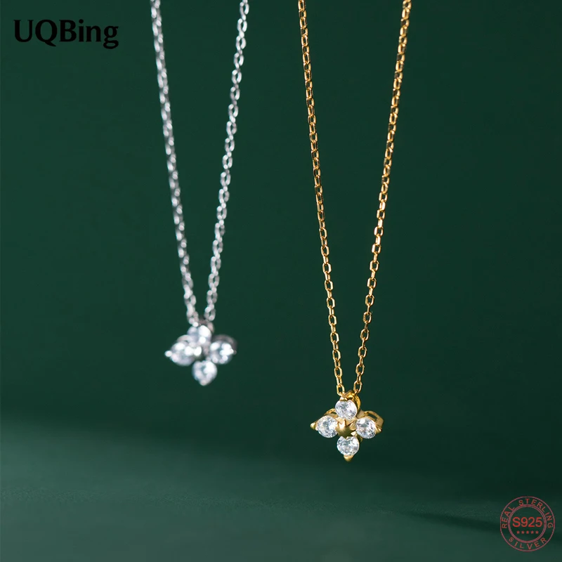 1 Piece 925 Sterling Silver Zircon Fashion Four Petals Flower Pendant Necklaces Wholesale Jewelry