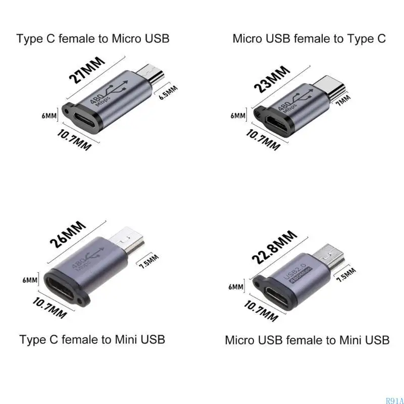 R91A USB-CからマイクロUSBアダプタータイプC-C-MICRO USB男性コンバーターコネクタ充電データ同期合金アダプター