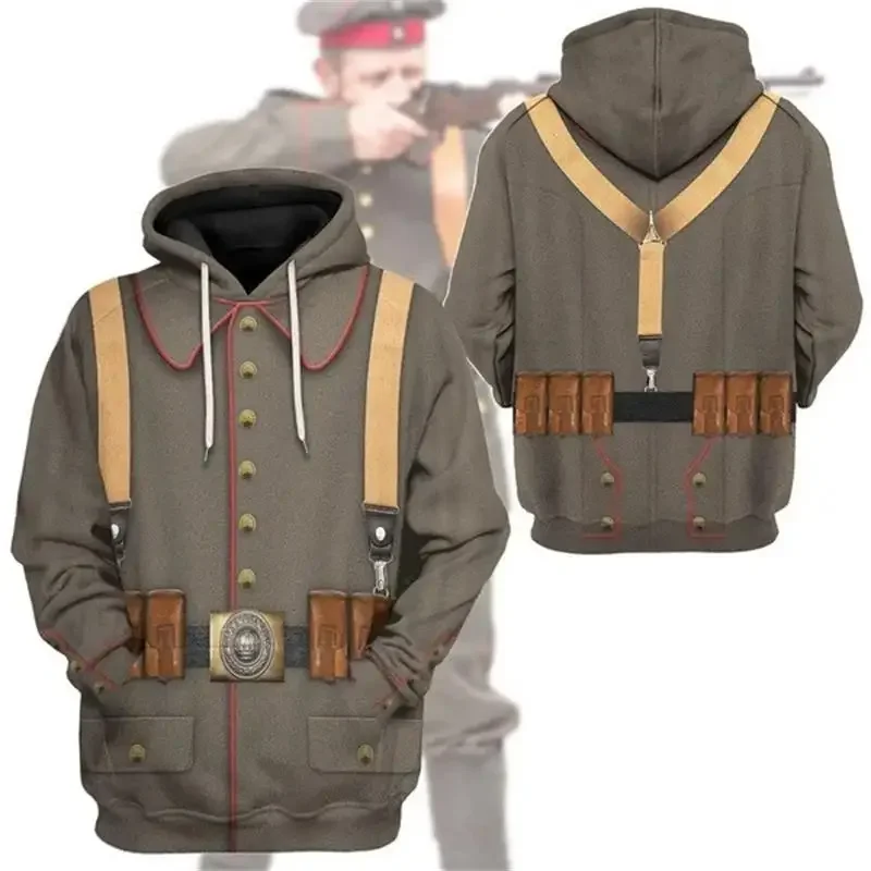 Men WWI Historical‑Style 3D Union Jack Print Drawstring Hoodie, Vintage History Theme Cosplay Casual Street‑Wear Pullover Tops