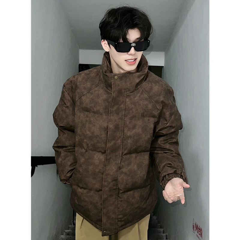 

Мужская зимняя куртка Cé Brown из искусственной кожи и хлопка в американском ретро-стиле с воротником-стойкой, утепленная пухом