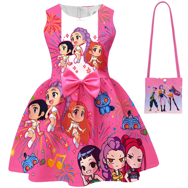 فستان Kpop Demon Hunters للأطفال موضة الصيف فساتين الأميرات للفتيات الصغيرات للهالوين أزياء ميرا رومي زوي التأثيرية