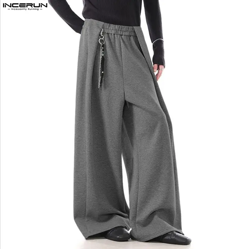INCERUN Men Pants Solid Color Joggers Baggy Casual Trousers Men Streetwear Pleated 2026 Fashion Leisure Wide Leg Pants Men S-5XL