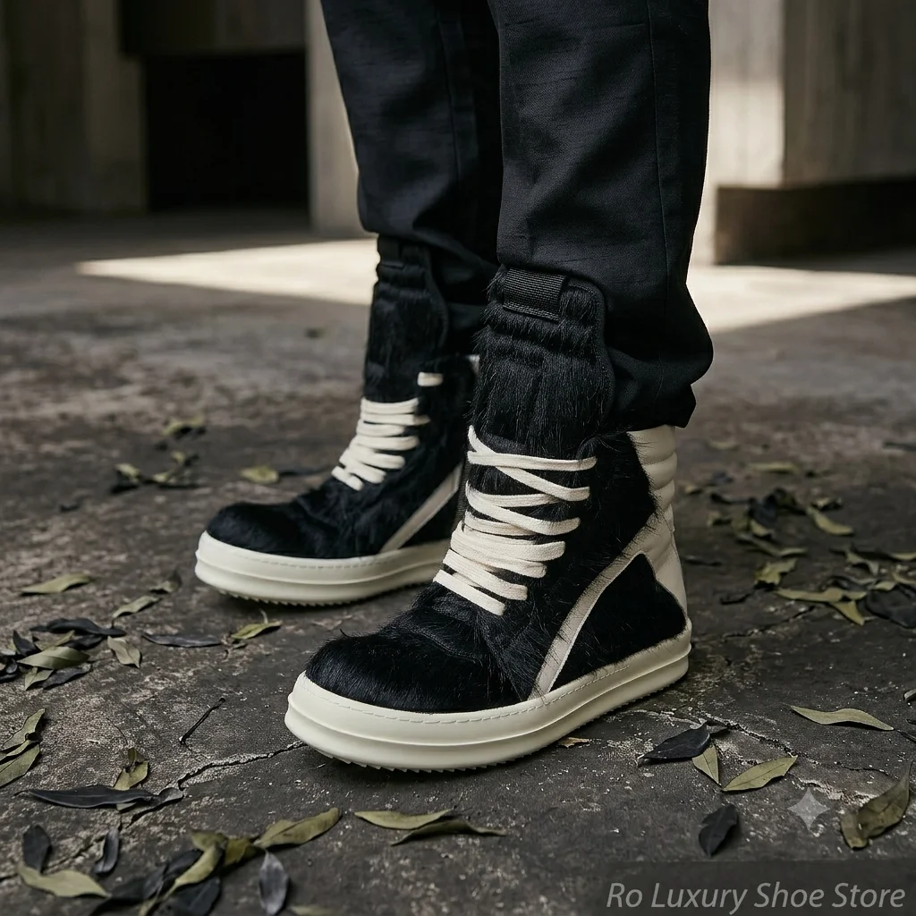 Brand Horsehair Men Shoes Luxury Women Sneakers Color Zipper Geobasket Retro Platform Flats Classic Quality Handmade Trainers