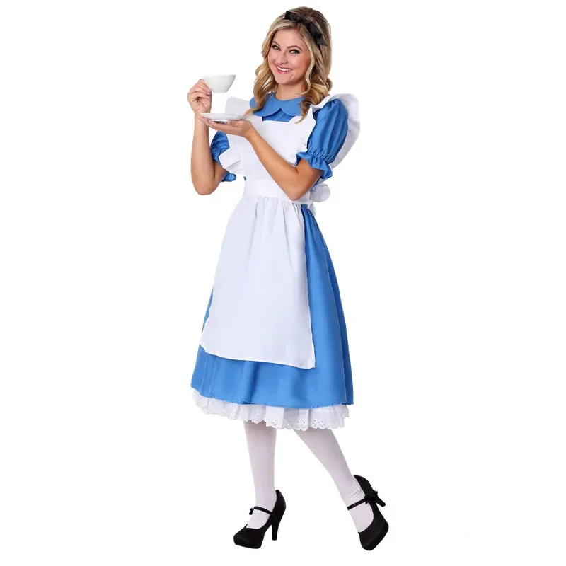 

Women Fantasy Lolita Outfit Cartoon Wonderland Disguise Costume Adult Kids Girls Halloween Party Dress Up Alice Cosplay Dress