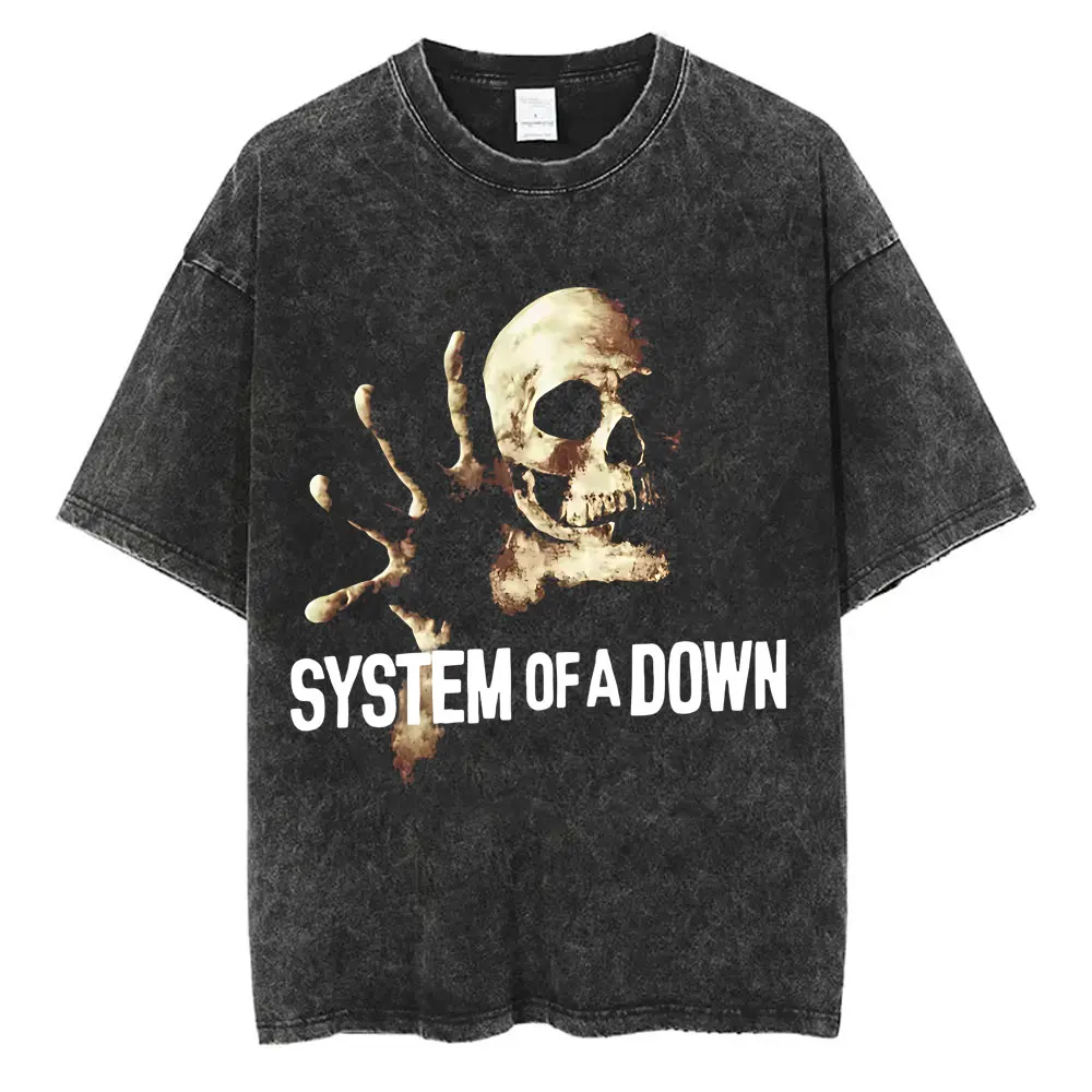Washed Vintage System of A Down Toxicity T-shirts Skeleton Graphic T-shirt Men Women Rock Oversized Alternative Metal T Shirts