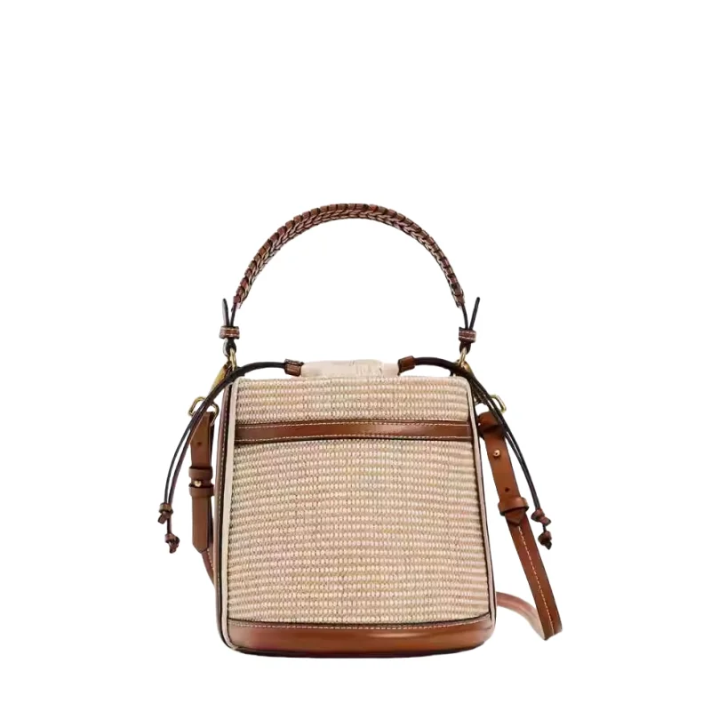 Summer Straw Beach Bag Women Handmade Rattan Woven Shoulder Crossbody Bucket Bags Bohemian Casual Travel Handbag Totes 2024