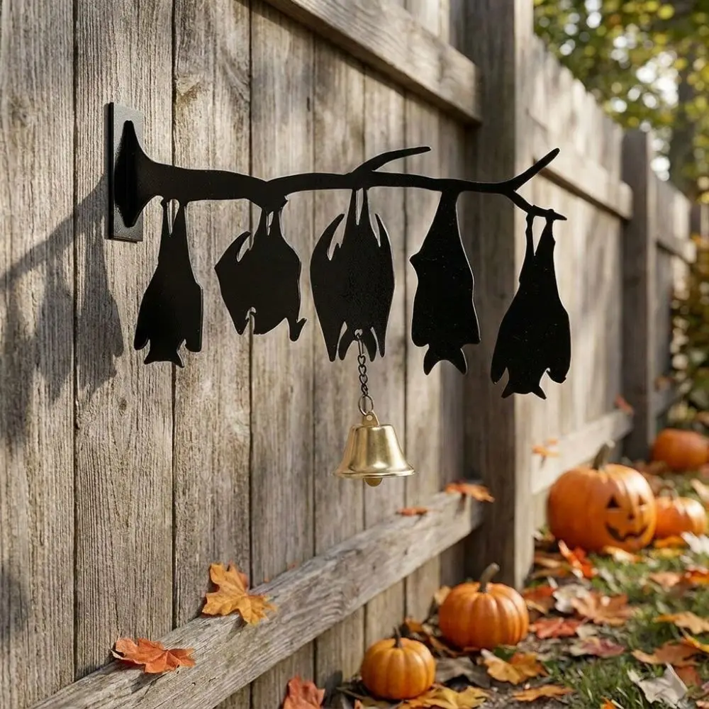 2D Flat Inverted Branch Bat Wind Chime Spooky with Bell Halloween Wind Chime Acrylic Gothic Style Hanging Bat Pendant Garden
