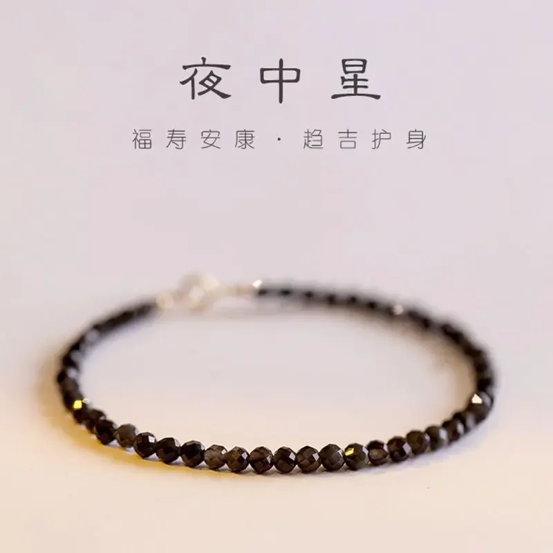 

3mm Extremely Fine Obsidian Beads Bracelet for Women Retro Ins Style Personalized Hand String for Women Couple GoodLucky Jewelry