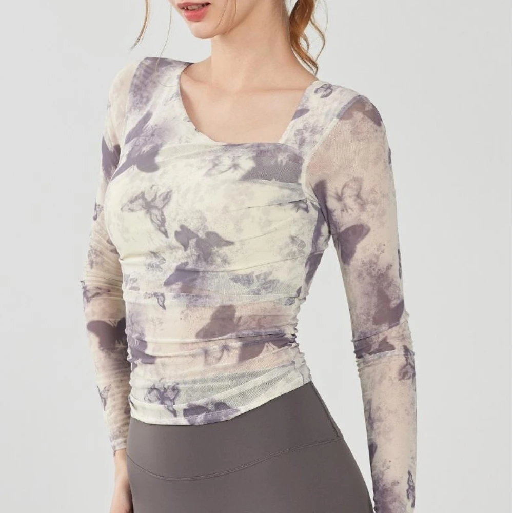 

MIML Women's Yoga Top Long Sleeve T-Shirt Mesh Fabric with Chest Pad Slim Fit Gored Design Sport Fitness Women Clothes 2025