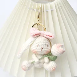 New Kawaii Handmade Knitted Yarn Wool Rabbit Doll Keychain Pendant Cartoon Crochet Animal Dolls Home Room Decor Christmas Gifts
