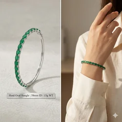 6x4mm SheCrown Real Green Emerald Pink Tourmaline Violet Tanzanite Silver Bracelet Bangle 8.0inch