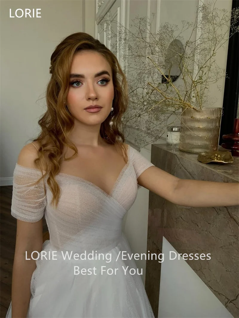 LORIE A-Linie Tüll Brautkleider Schulterfrei Braut Abendkleid Kurzarm Bodenlang Drapiertes Brautkleid 2025, individuell gestaltet