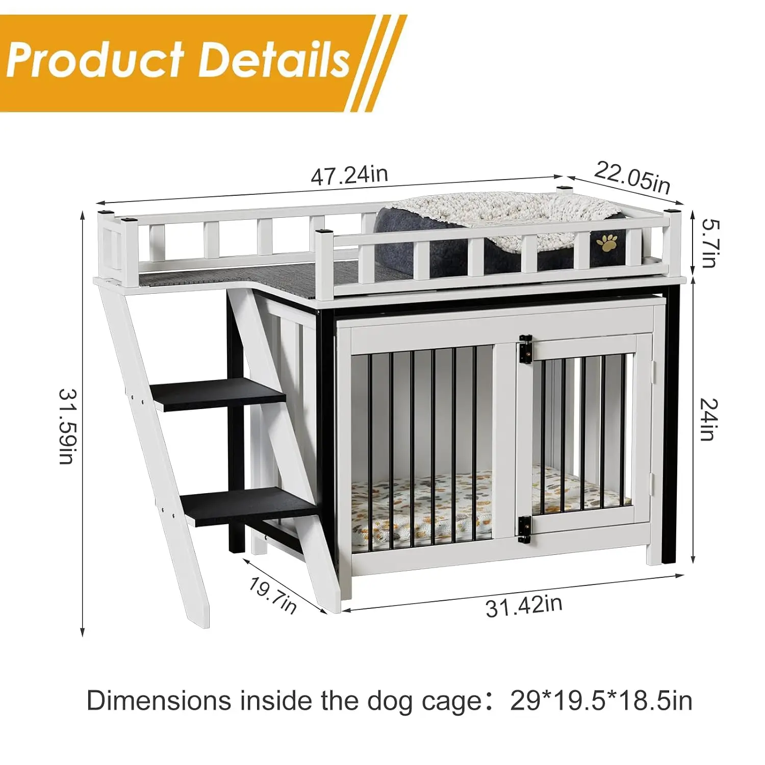 Pet Bunk Bed,Dog Window Perch with Stairs and Storage, Dogs/Cats Crate Furniture, with Multi-Purpose Blanket and Indoor Dog Bed