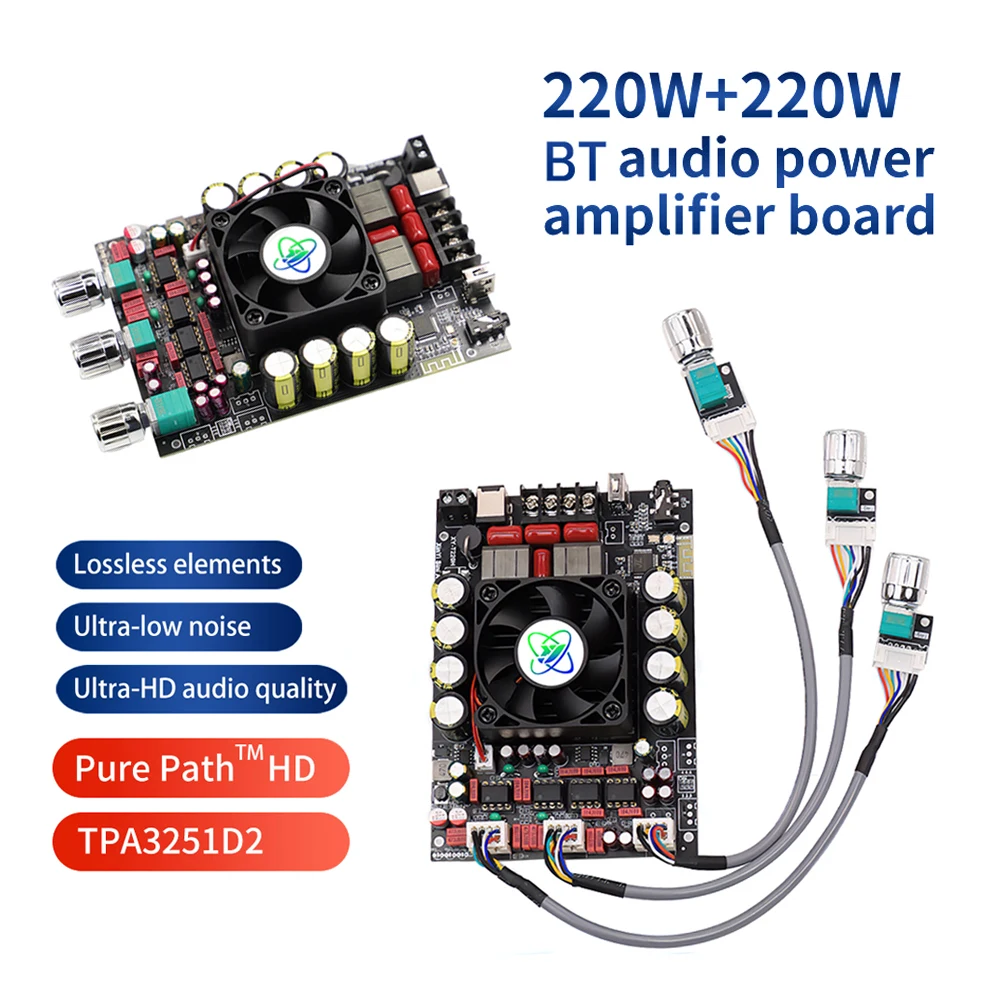 Modulo scheda amplificatore Audio BT Lossless da 220W + 220W con regolazione ad alta bassa frequenza Stereo a doppio canale TPA3251D2