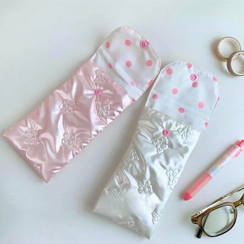 

INS Style Bow Embossed Pencil Case Student Stationery Storage Bag Pencil Bag Portable Sunglasses Storage Bag Pouch With Button