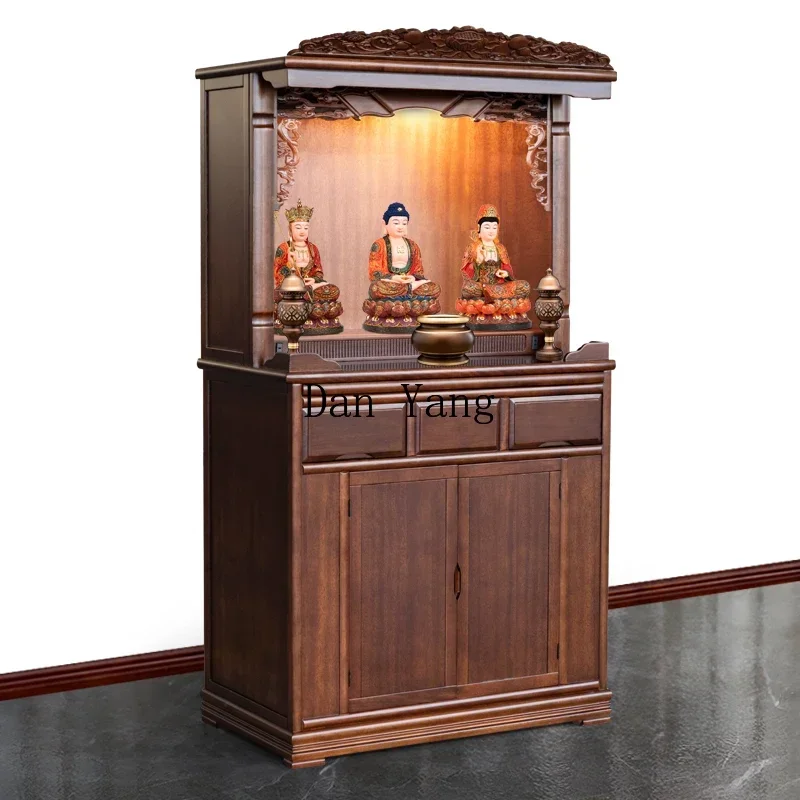 YJ Buddhist shrine offering table for household use New Chinese-style simple solid wood God of Wealth standing cabinet Guanyin