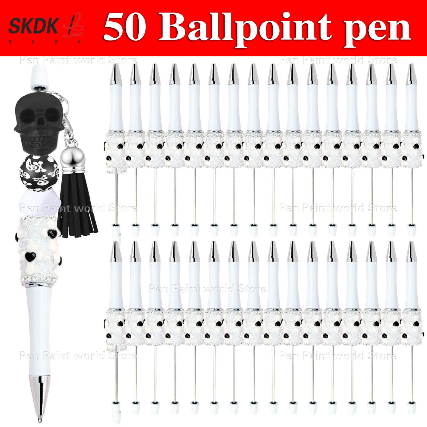 

50Pcs Decorative DIY Cross Bead Pen – Halloween Pearl‑Studded Rhinestone Ballpoint Pen for Journaling & Gifts