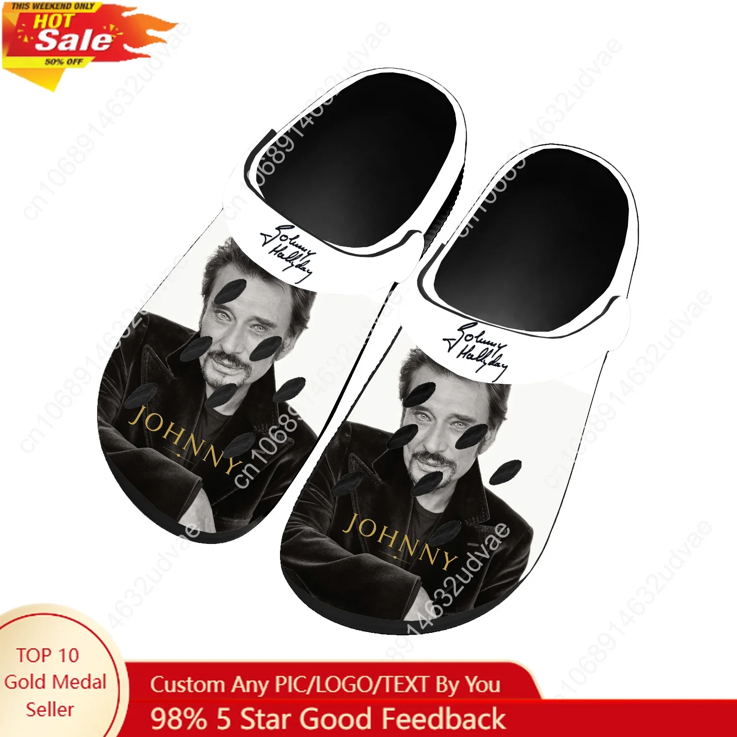 

Johnny Hallyday Water Shoes Home Garden Clogs Mens Women Youth Boy Girl Sandals Custom Breathable Hole Slippers Black